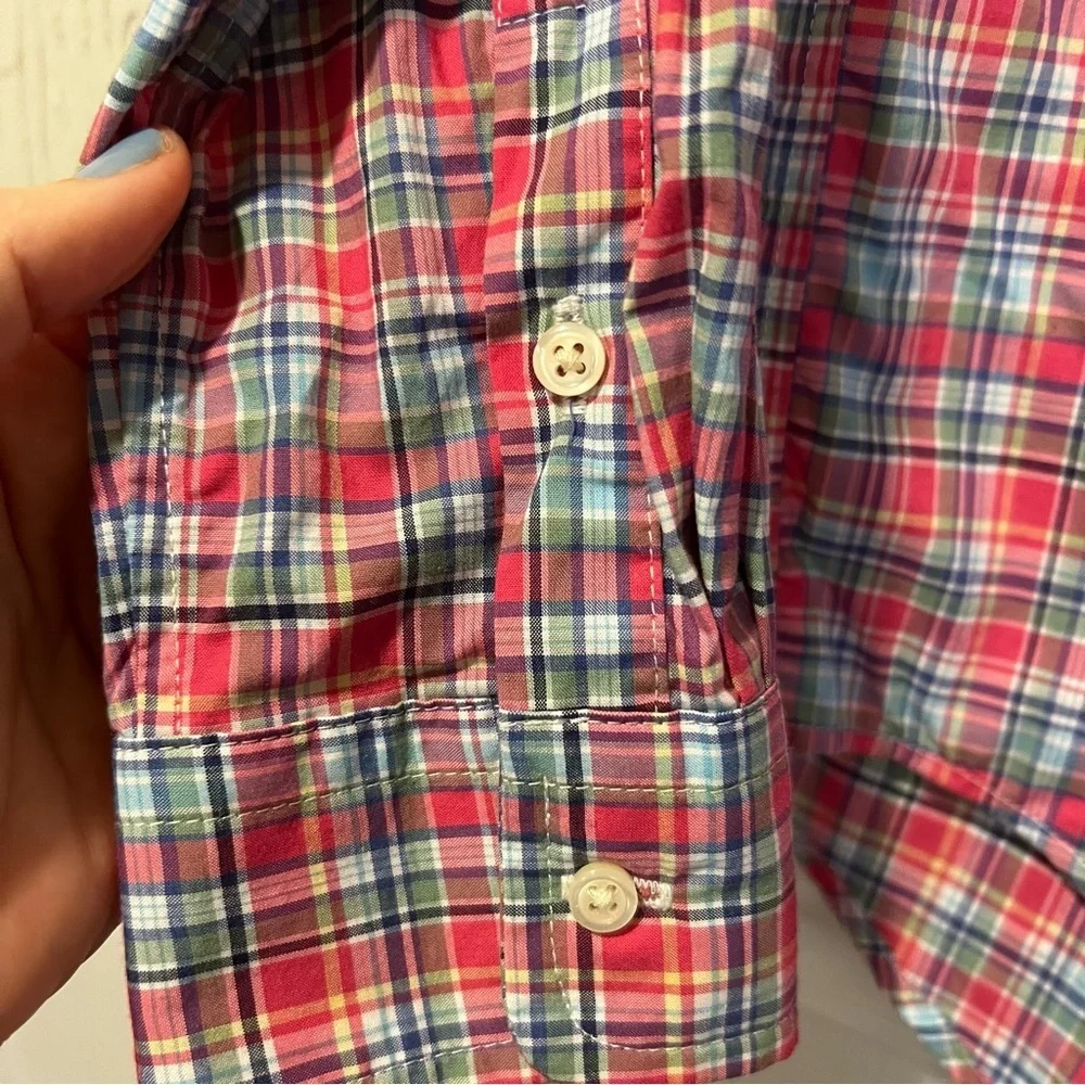 Ralph Lauren Poplin Boy’s Pink and Blue Plaid Button-Down Shirt size large 14-16